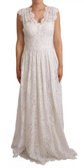 White Flower Lace Corsage Long Maxi Dress
