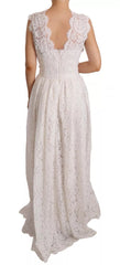 White Flower Lace Corsage Long Maxi Dress