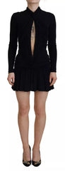 Black Viscose Long Sleeves Cut Out Mini Dress