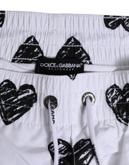 White Black Heart Print Men Boxer Short Swimwear