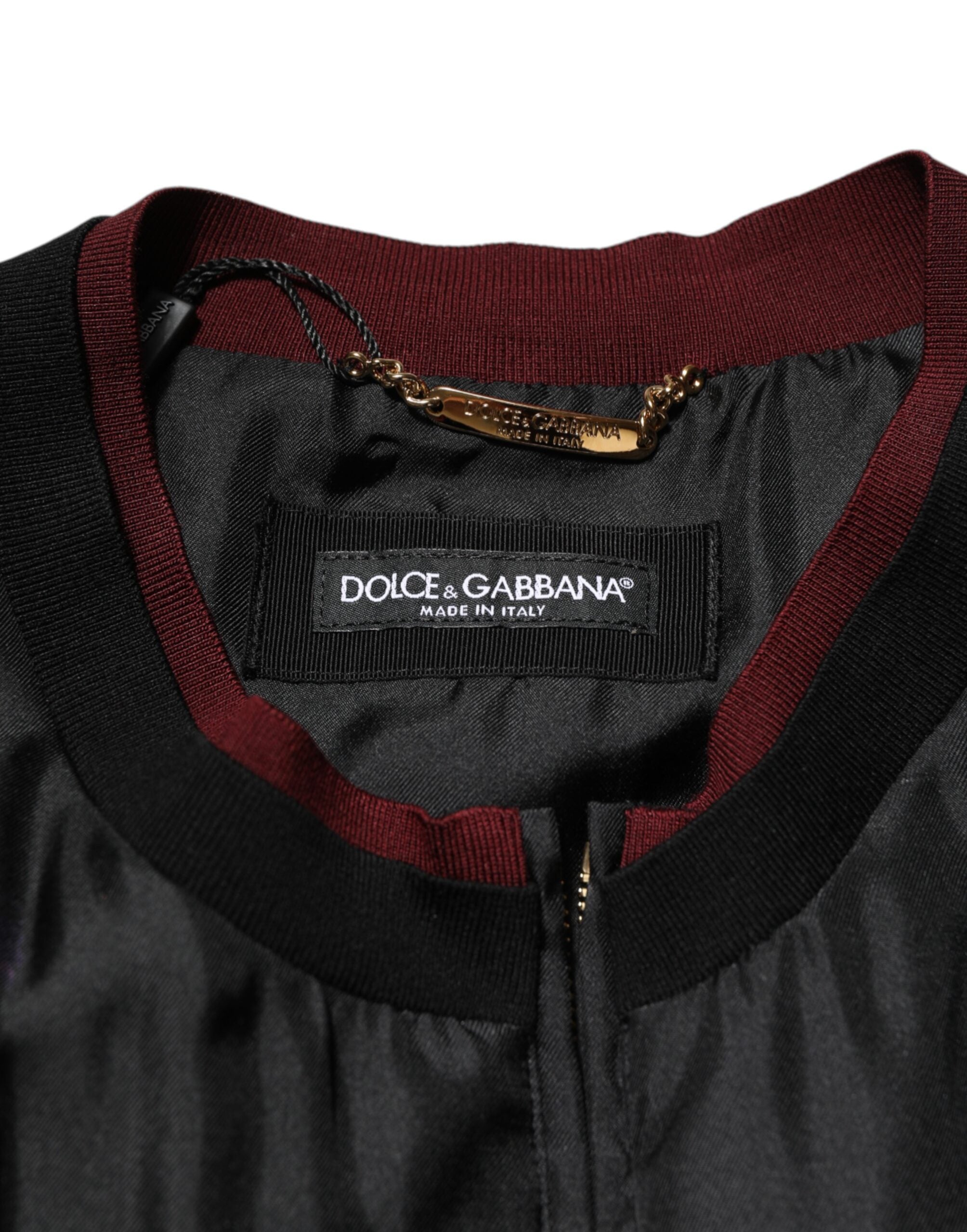 Black Red Floral Silk Bomber Blouson Jacket