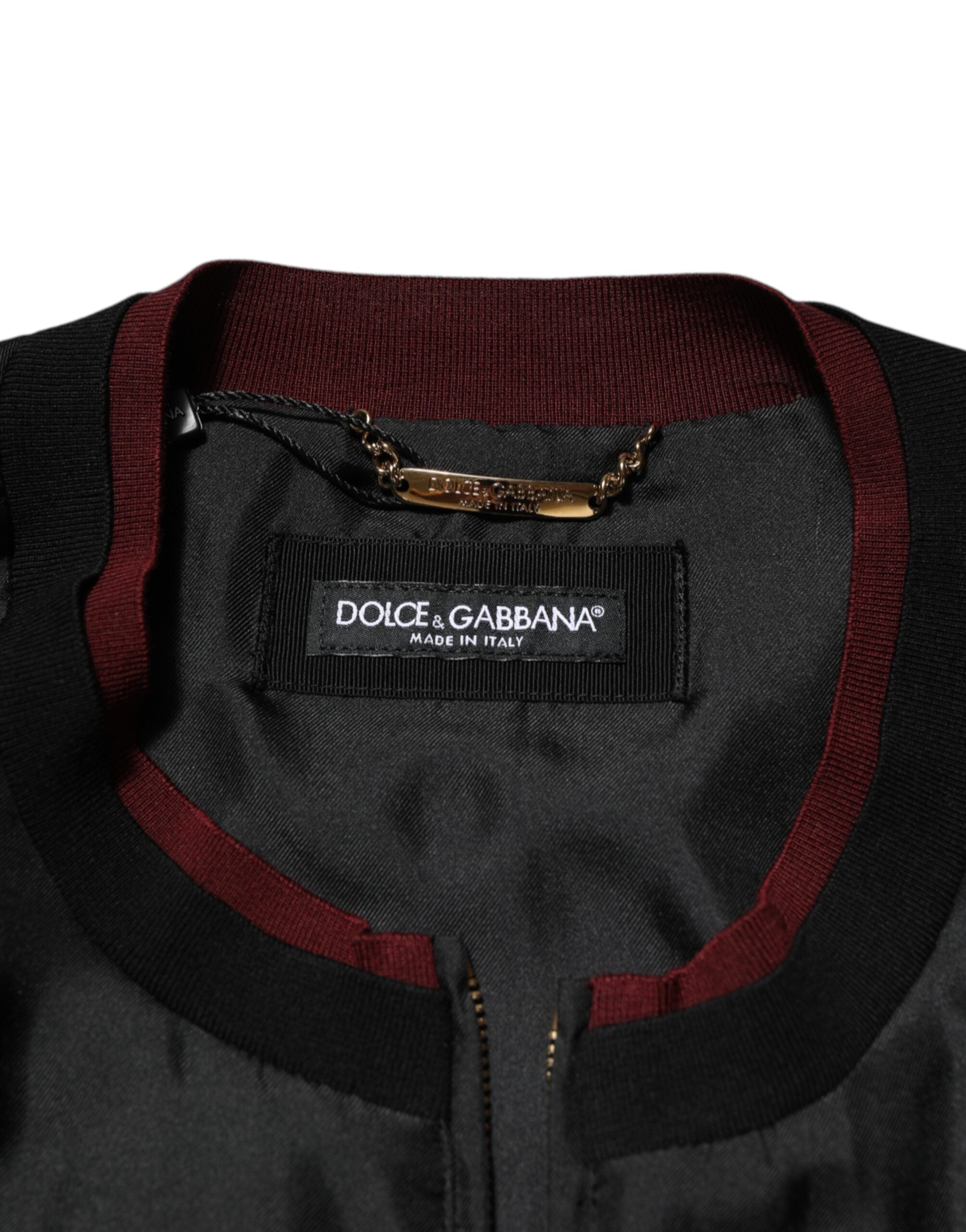 Black Red Floral Silk Bomber Blouson Jacket