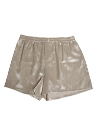 Beige Silk Satin Elastic Men Boxer Short Swimwear