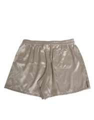 Beige Silk Satin Elastic Men Boxer Short Swimwear