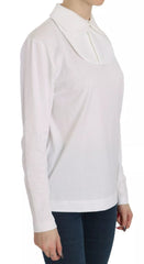 White Cotton Longsleeve Collared Blouse