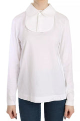White Cotton Longsleeve Collared Blouse