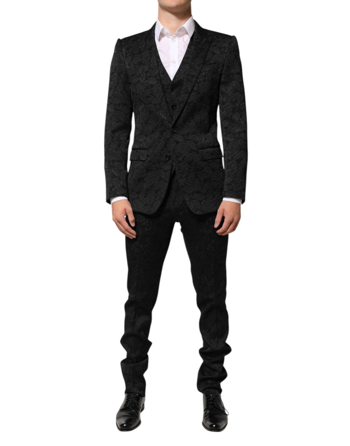 Black 3 Piece Brocade Jacquard Suit MARTINI