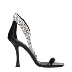 Black Leather Stiletto Heels Sandals