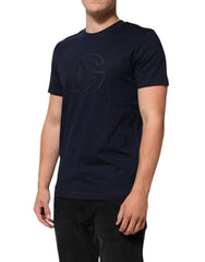 Dark Blue Cotton DG Logo Print Men's Top T-Shirt