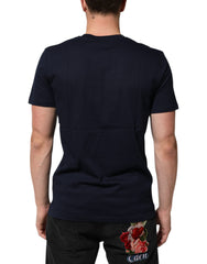 Dark Blue Cotton DG Logo Print Men's Top T-Shirt