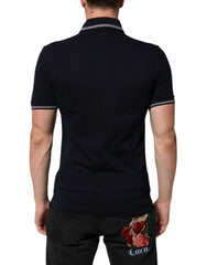 Navy Blue Cotton Crown Crest Logo Men T-Shirt
