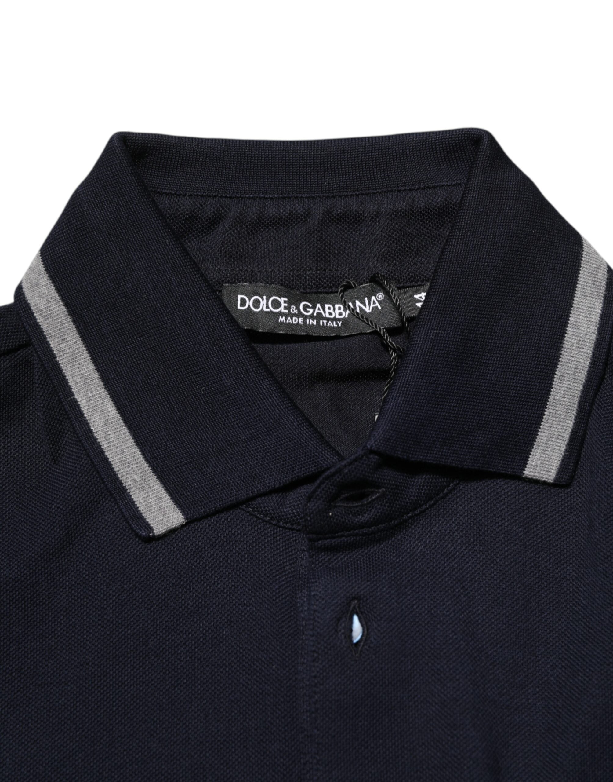 Navy Blue Cotton Crown Crest Logo Men T-Shirt