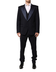 Black 3 Piece Wool Silk Blend Suit SICILIA