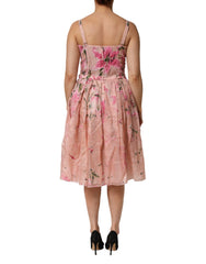 Pink Cotton Floral Pleated Sleeveless Dress