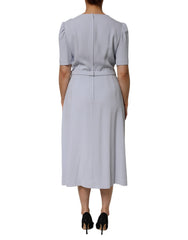 Light Blue Viscose Blend Floral Applique Dress