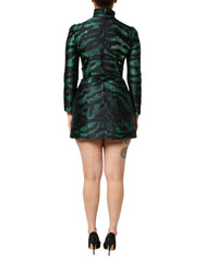 Black Green Metallic Jacquard Mini Long Dress