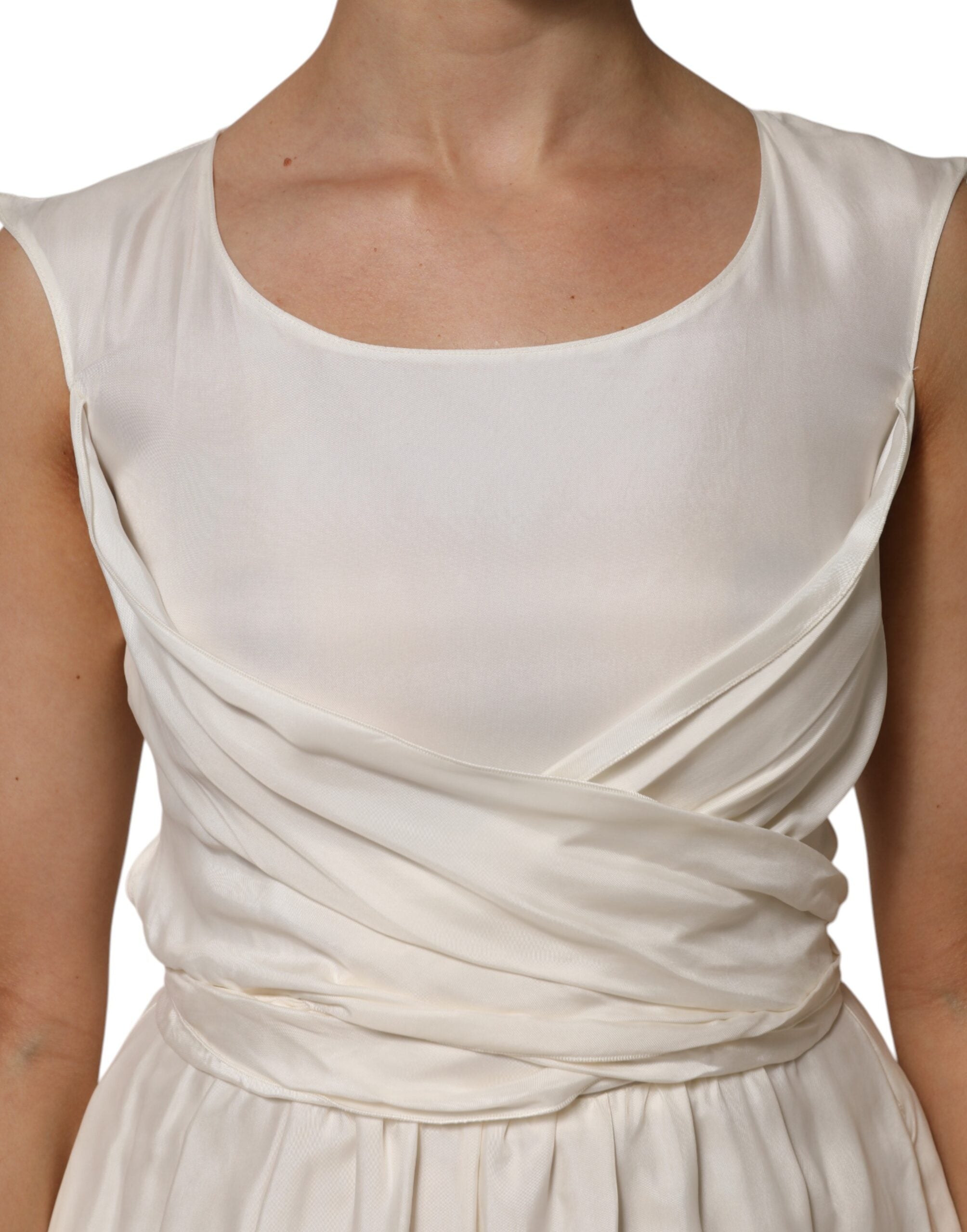 Ivory White Sleeveless Maxi Cupro Viscose Dress