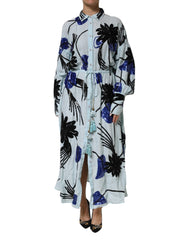 Blue Sequin Embellished Shirt Maxi Dress