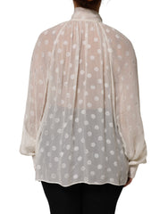 White Polka Sheer Silk Bow Tie Shirt Blouse Top