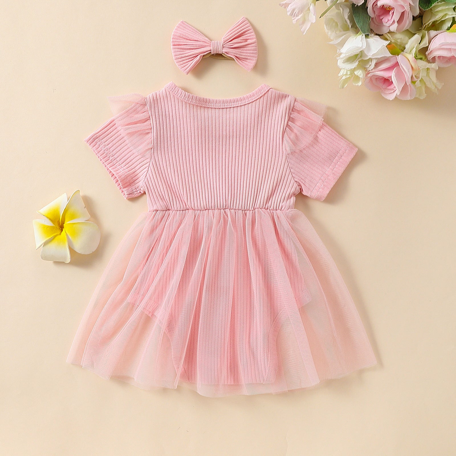 Girls' Multi-color Mesh Flounced Sleeve Short Sleeved Kazakhstan Skirt