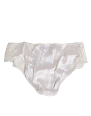 Ivory White Silk Satin Lace Trim Panty  Underwear
