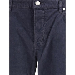 Blue Cotton Casual Pants