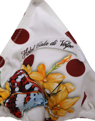 White Red Polka Dot Floral Print Triangle
