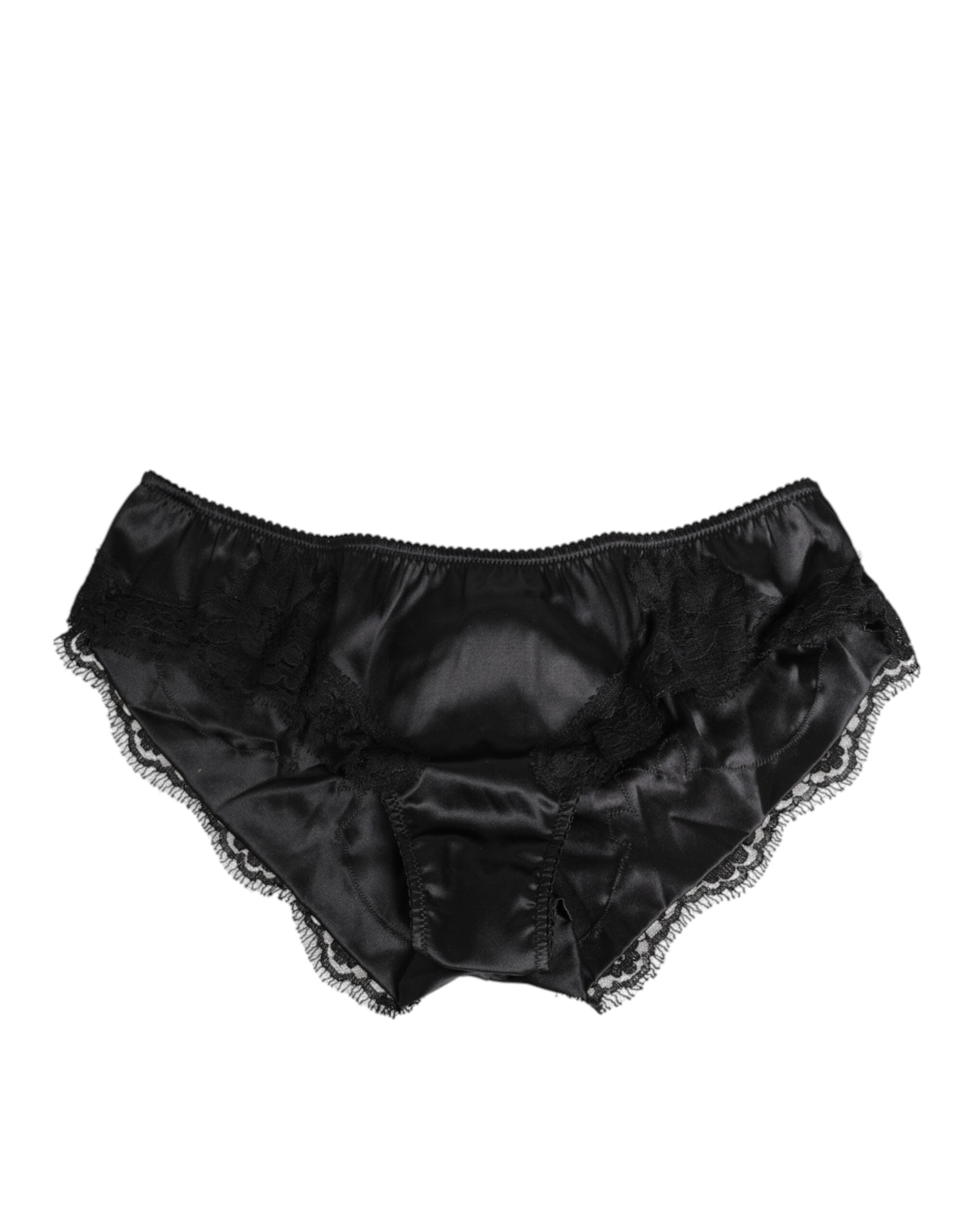 Black Silk Satin Lace Trim Panty  Underwear