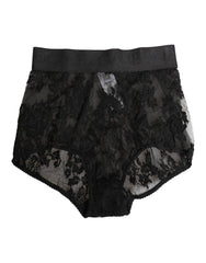 High Waist Briefs Black Floral Lace  Underwear