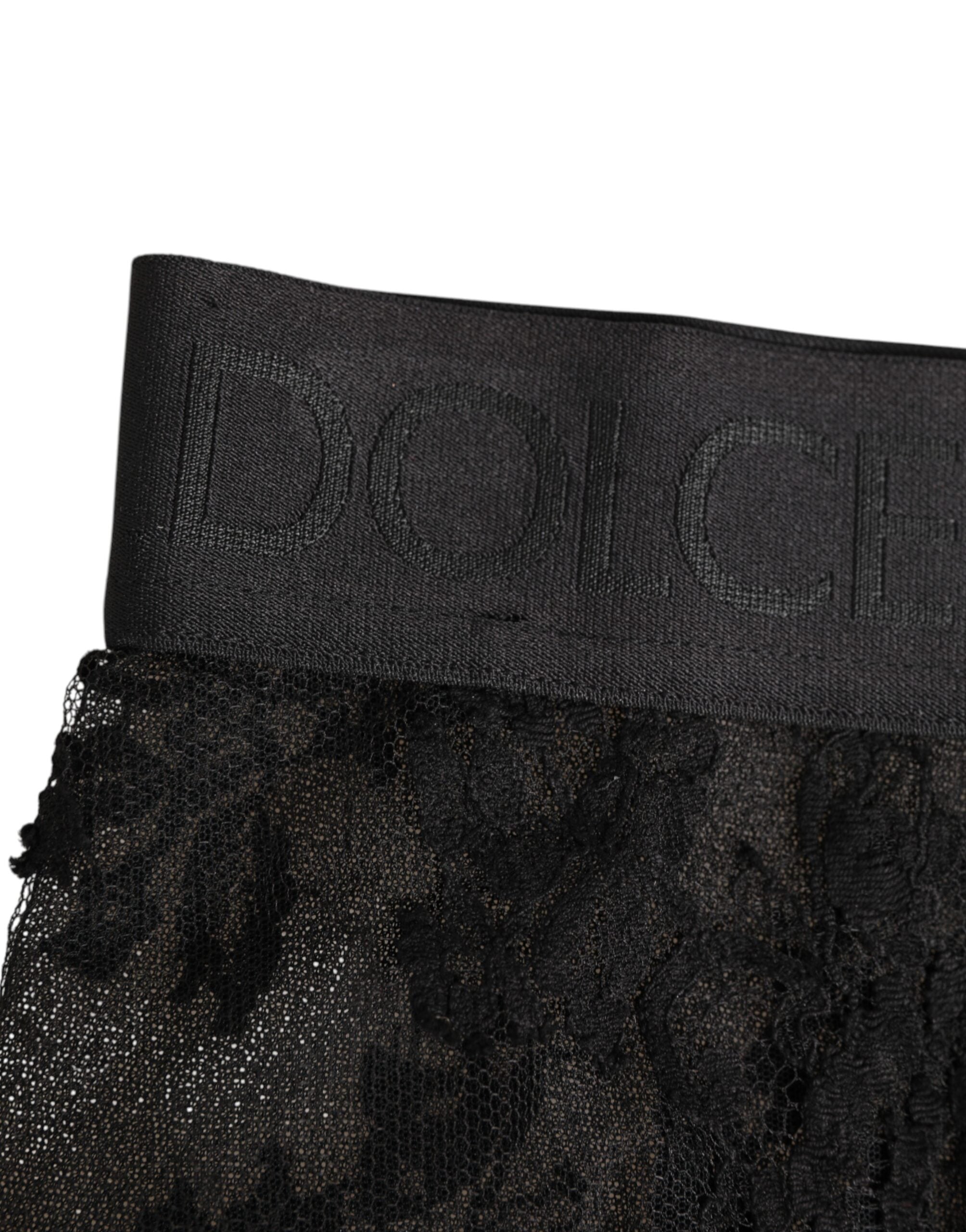 High Waist Briefs Black Floral Lace  Underwear
