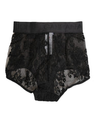 High Waist Briefs Black Floral Lace  Underwear