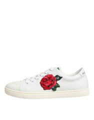 White Leather Rose Embroidery Low-Top Shoes