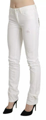 White Cotton Slim Fit Mid Waist Skinny Trouser Jeans