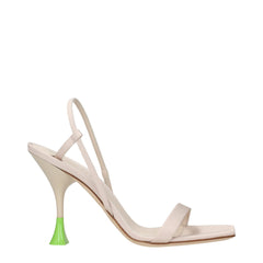 Beige Fabric Stiletto Heels Sandals