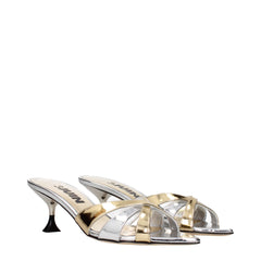 Gray Leather Stiletto Heels Sandals