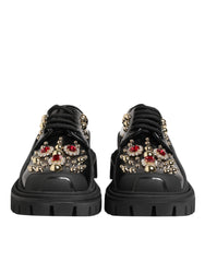 Black Leather Jeweled Crystals Derby Shoes