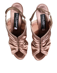 Bronze Satin Ruched Slingback Sandals Shoes