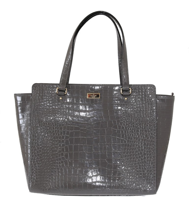 Gray Croc Embossed Leather Elissa Bristol Drive Tote Handbag