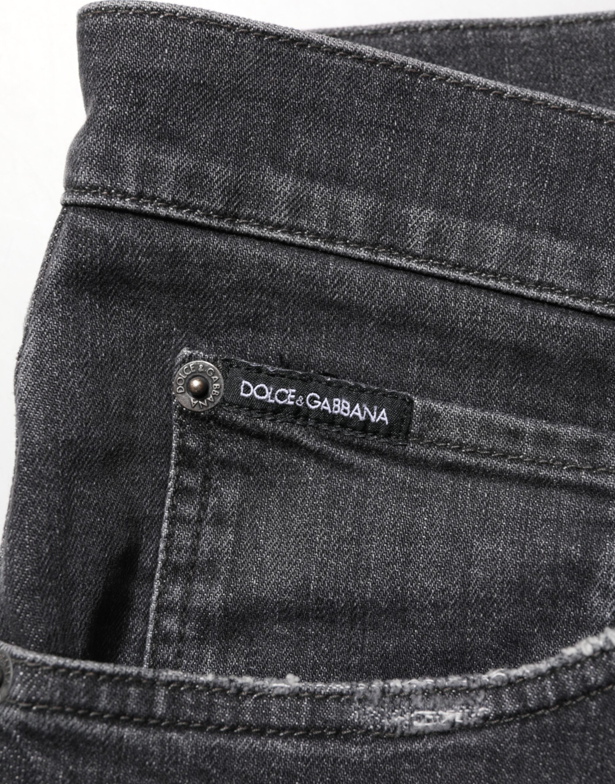 Black Cotton Slim Fit Distressed Ripped Logo Jeans