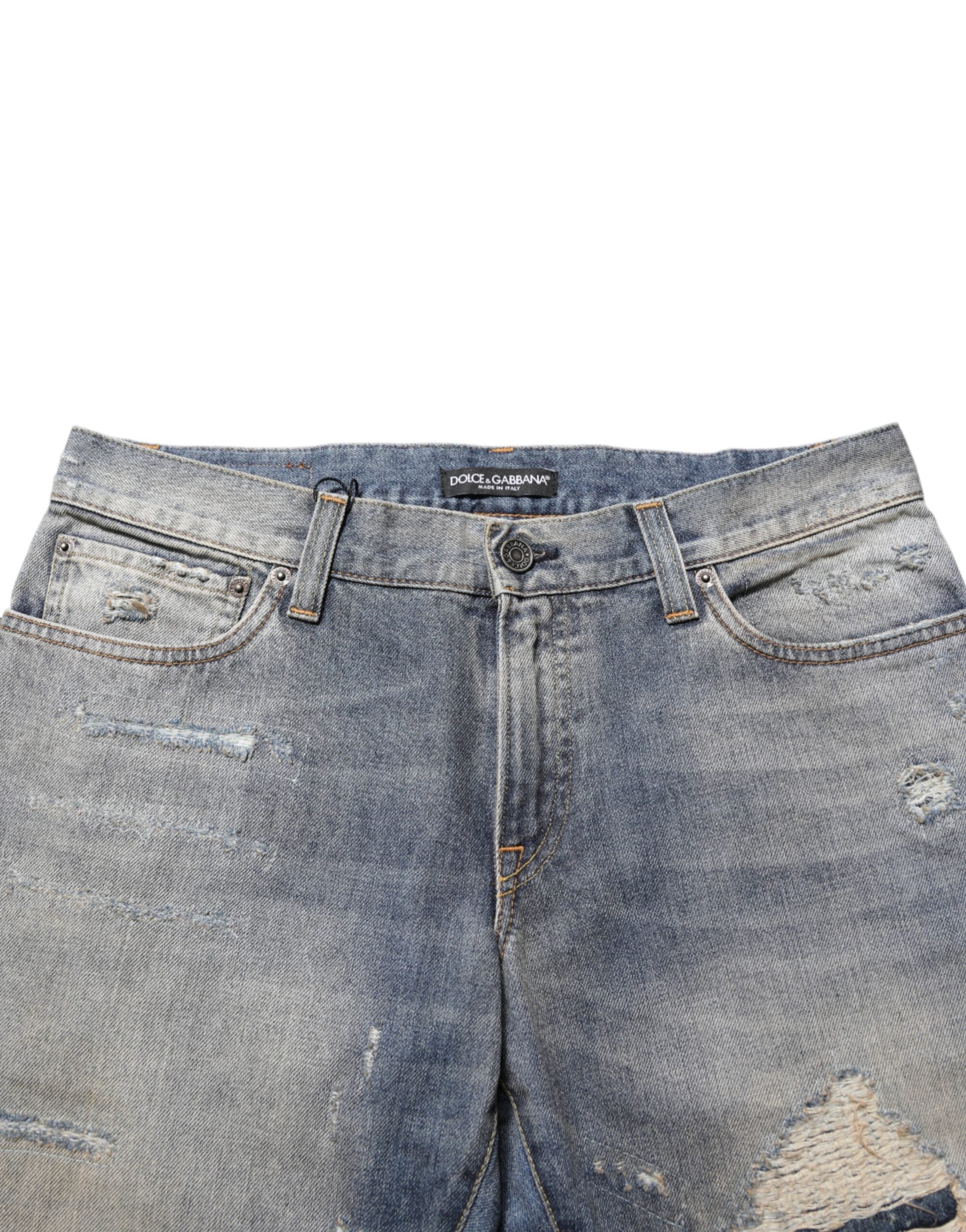 Blue Distressed Denim Slim Fit Pants Jeans