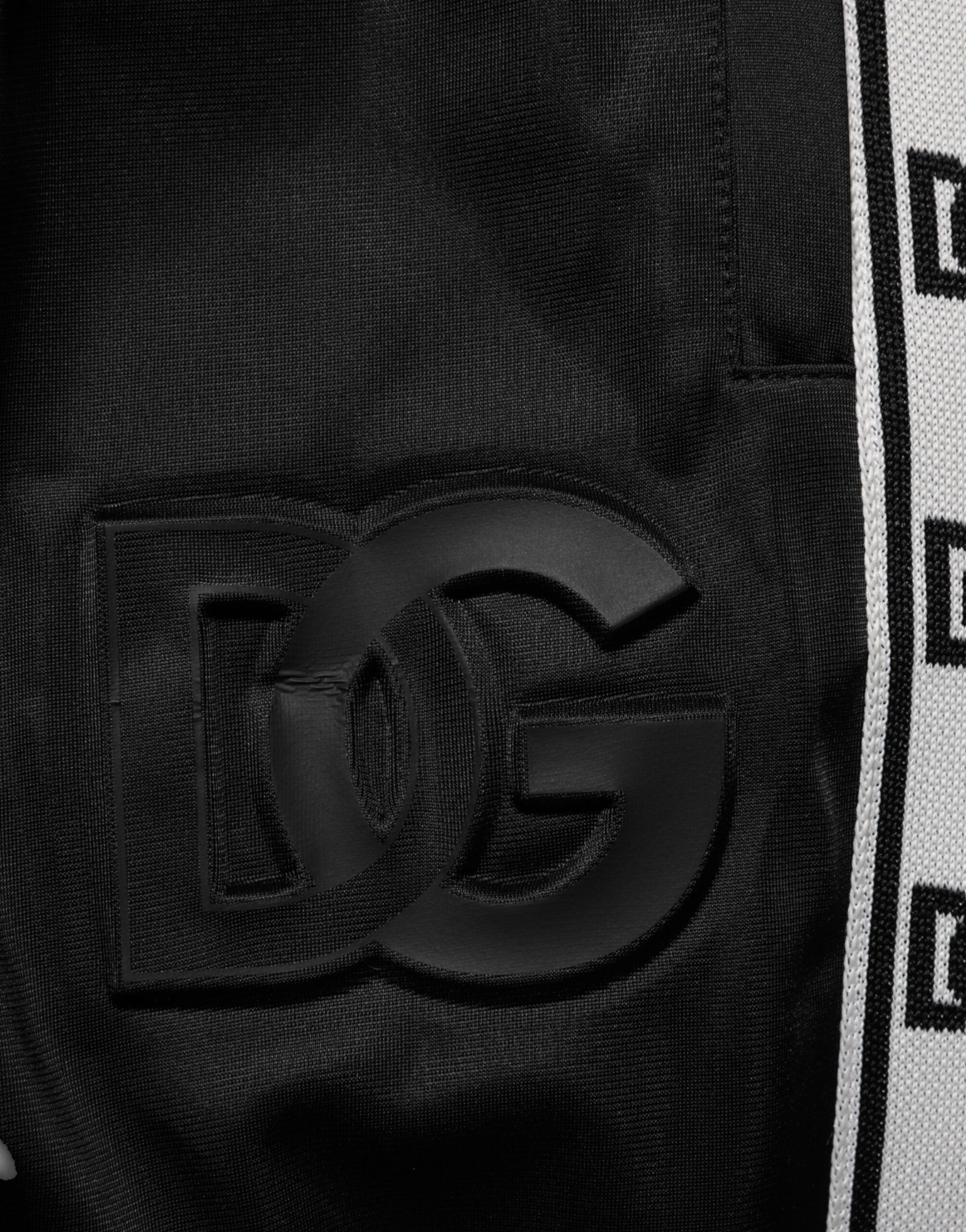Black Polyester Logo Stripe Track Jogger Pants