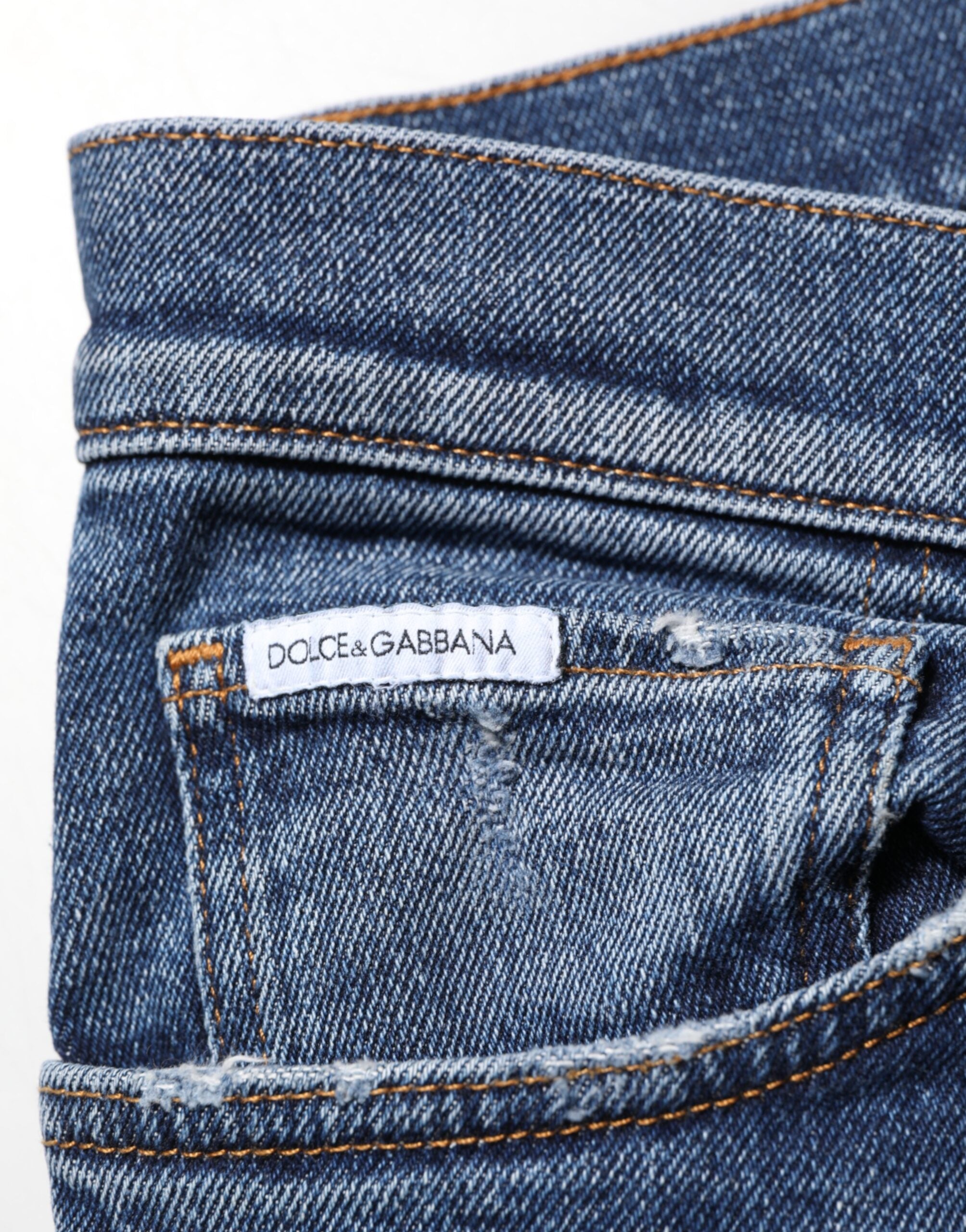 Blue Cotton Logo Plaque Skinny Men Denim Jeans