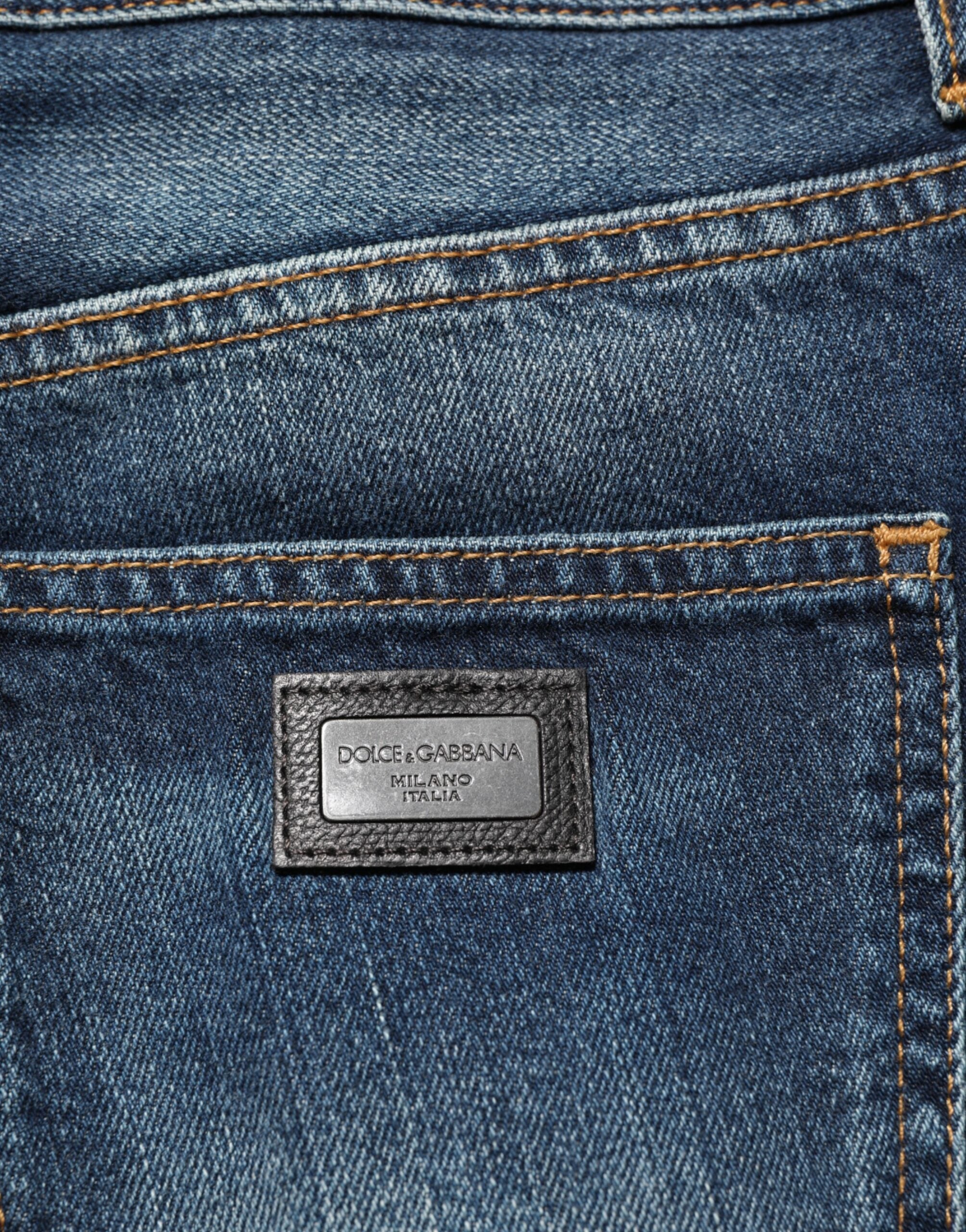 Dark Blue Washed Cotton Skinny Men Denim Jeans