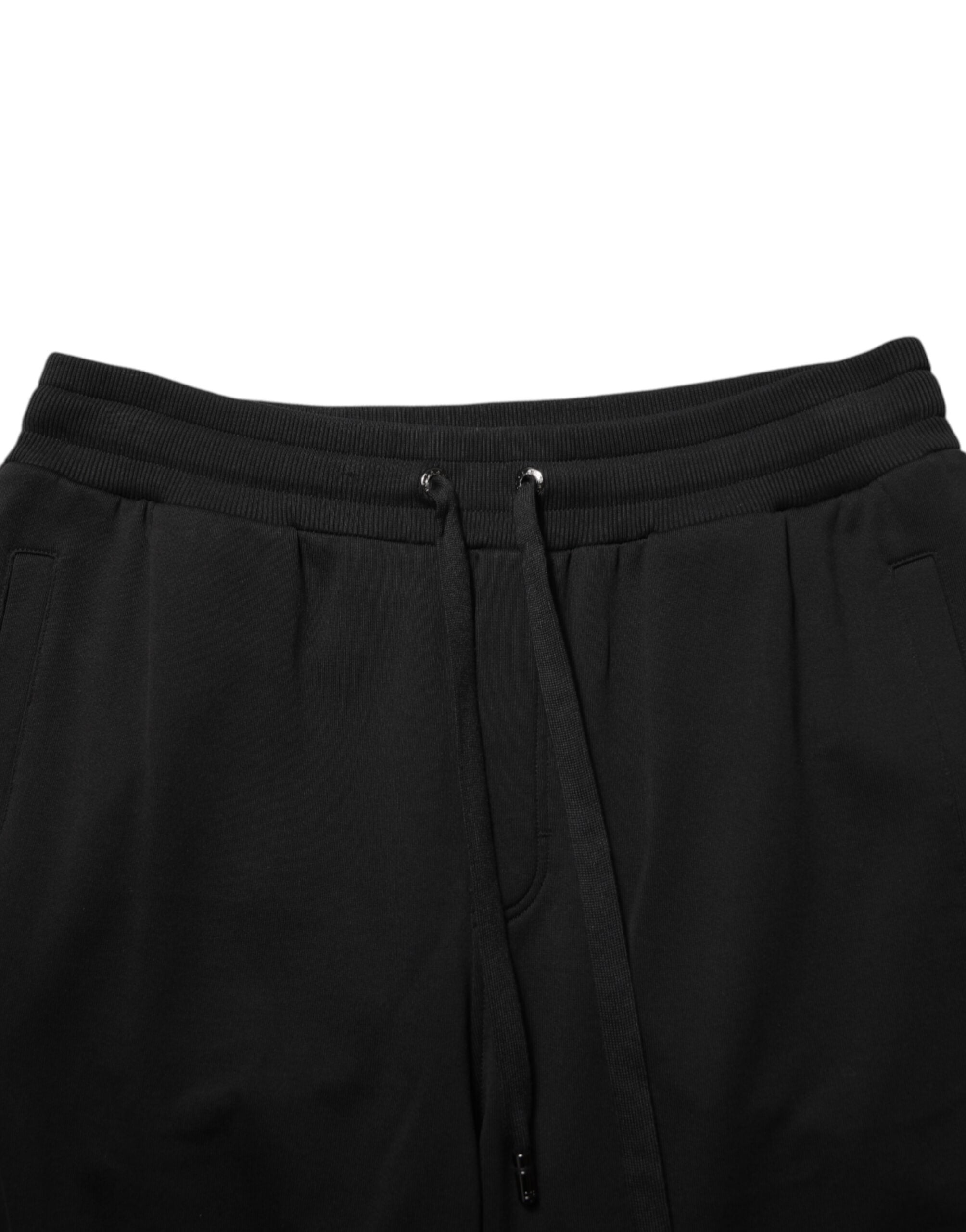 Black Cotton Drawstring Logo Sweatpants Pants