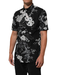 Black Floral Collared GOLD Casual Polo Shirt