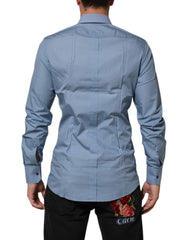 Blue Cotton Collared GOLD Formal Dress Shirt