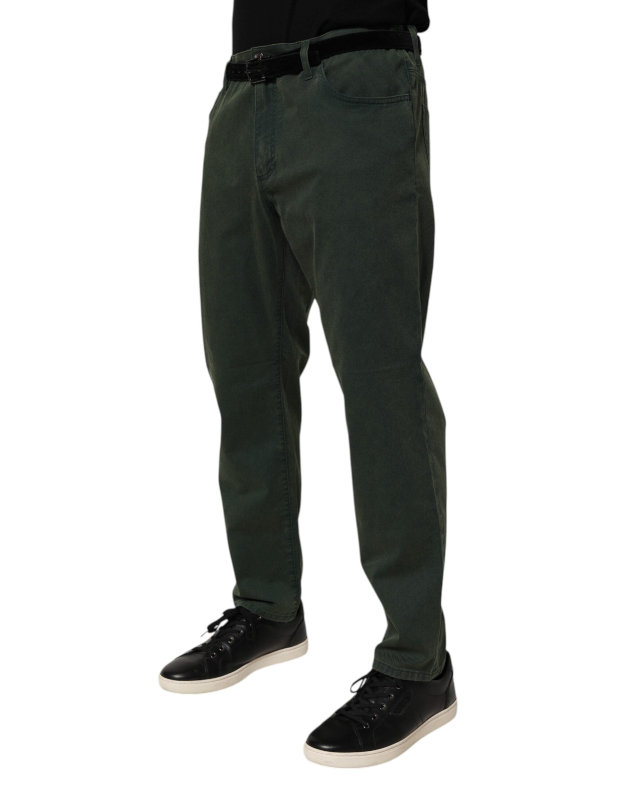 Dark Green Cotton Stretch Loose Denim Jeans