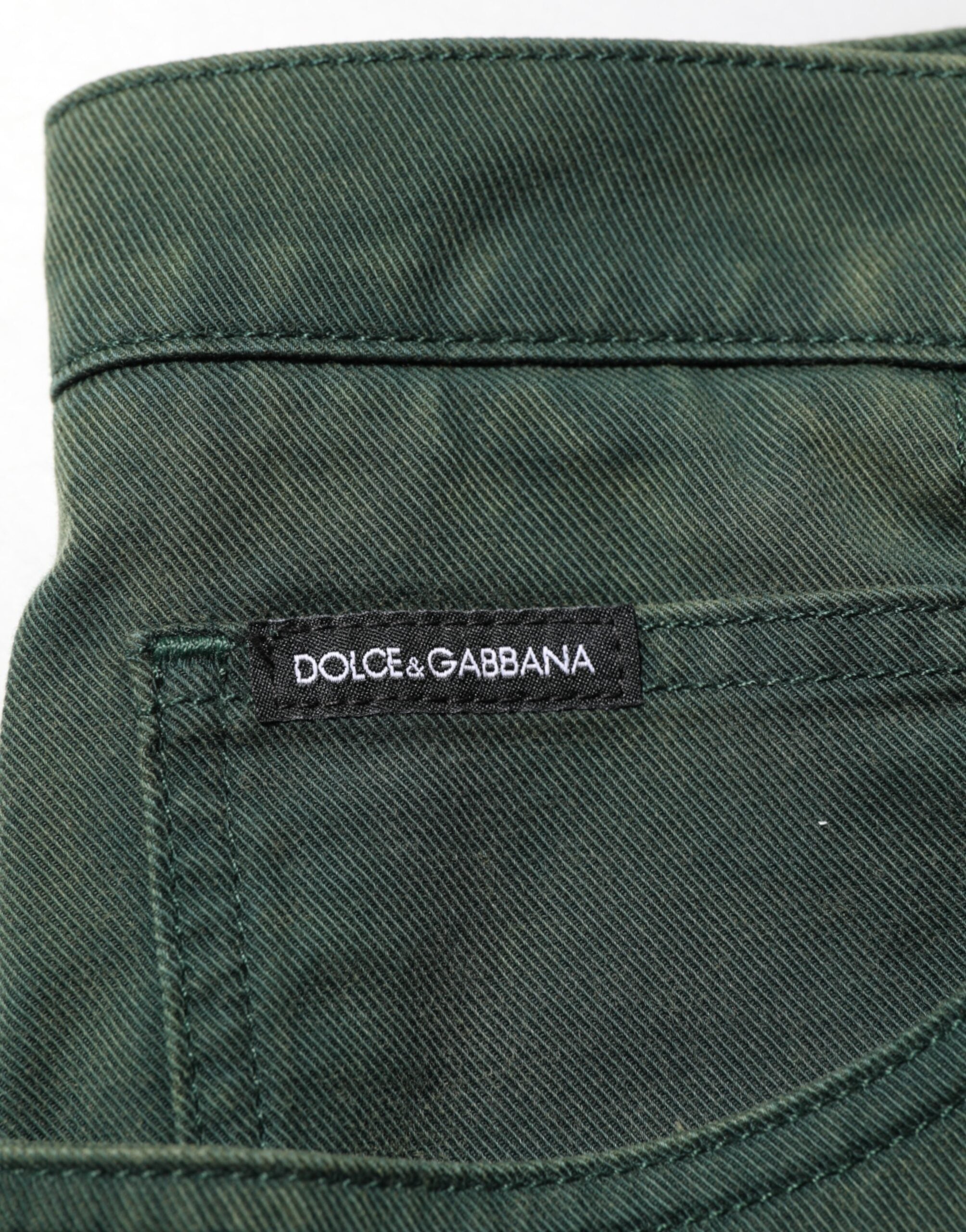 Dark Green Cotton Stretch Loose Denim Jeans