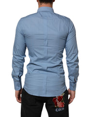 Blue Cotton Collared GOLD Formal Dress Shirt