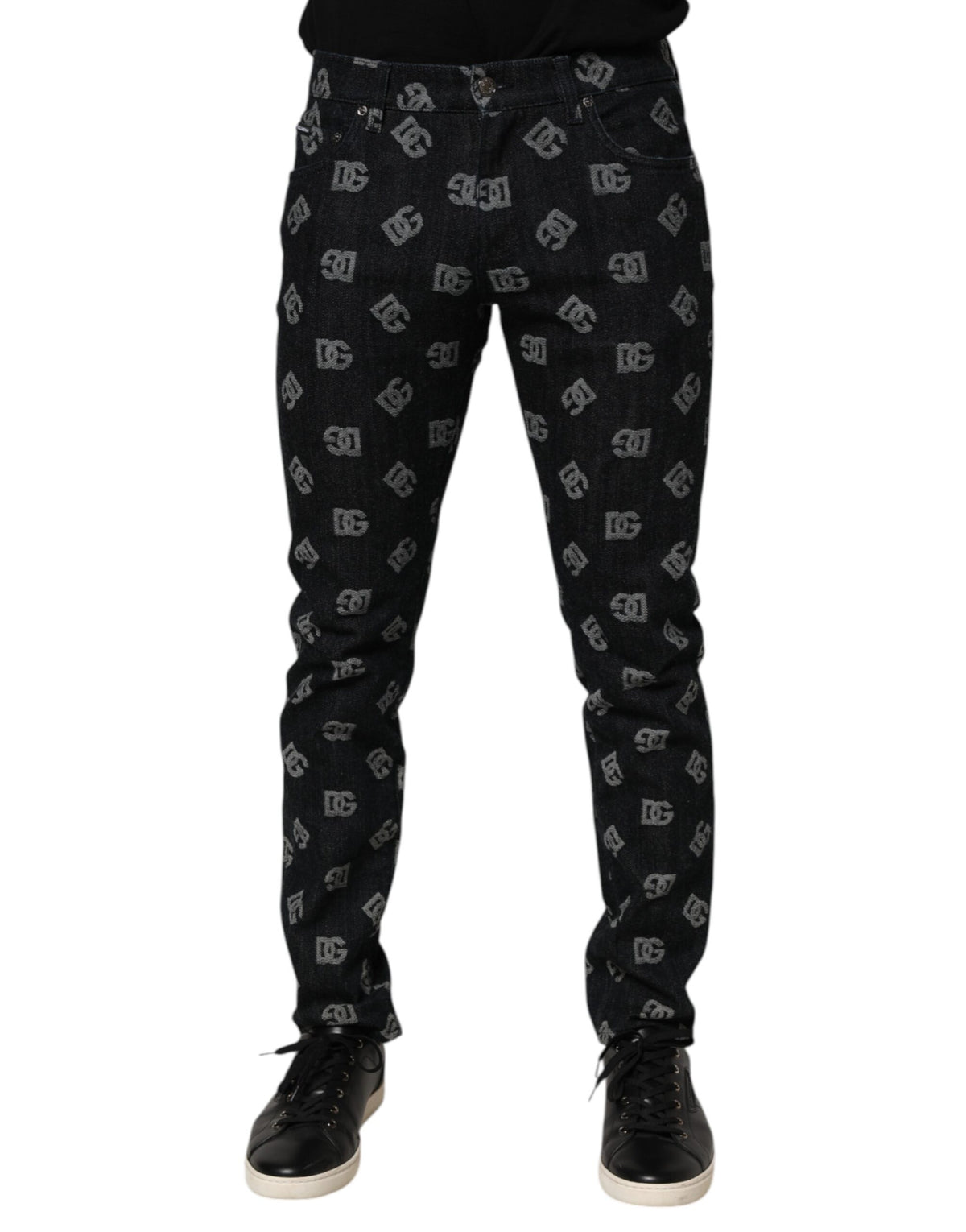 Black DG Monogram Cotton Skinny Denim Jeans